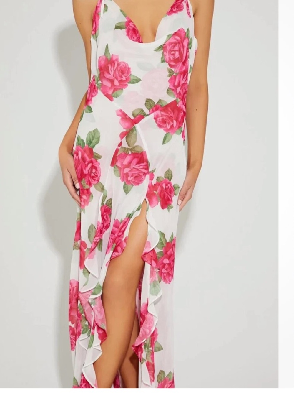 Betsey Johnson plus size OX: Sleeveless White Floral Maxi Dress with Pink Roses